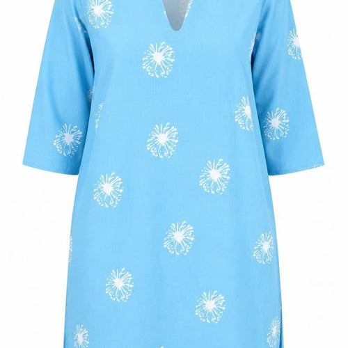 tendency Womens Blue Floral  Tunic Blouse Size L
