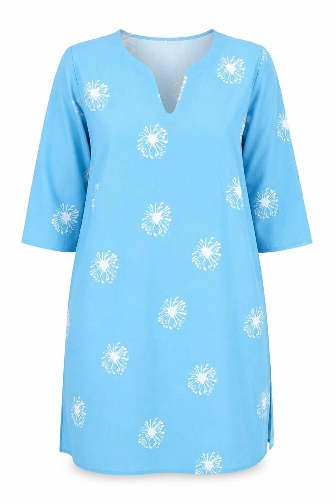 tendency Womens Blue Floral  Tunic Blouse Size L