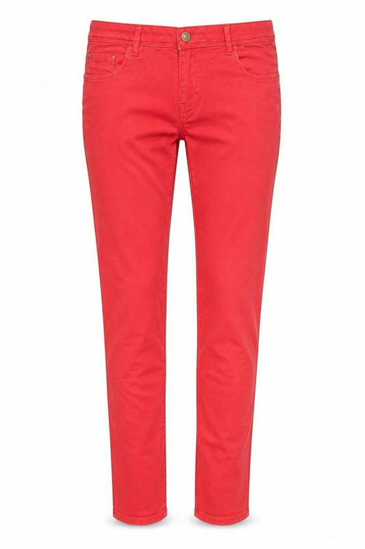 Front view of only blue forever women’s red skinny jeans, size UK 32, in, 30-inch leg