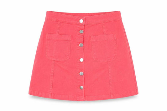 Front view of H&M women’s red cargo skirt, size UK 6