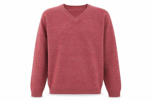 Front view of South Bay men’s red knit jumper, size M