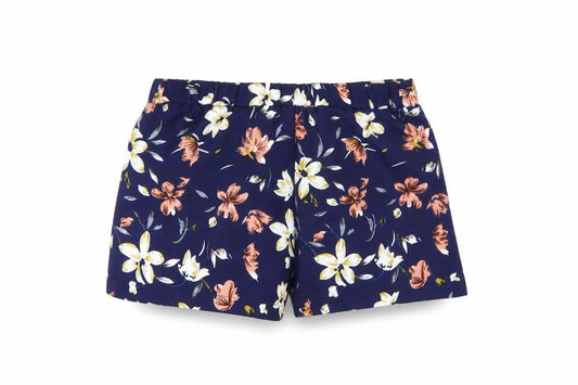 Front view of Preworn women’s blue floral culotte shorts, size UK 10