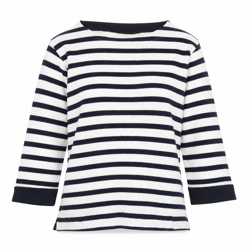 Isle Womens Blue Striped Knit Basic T-Shirt Size 10