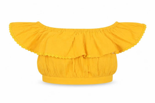 Front view of Preworn women’s yellow cropped blouse, size UK 12