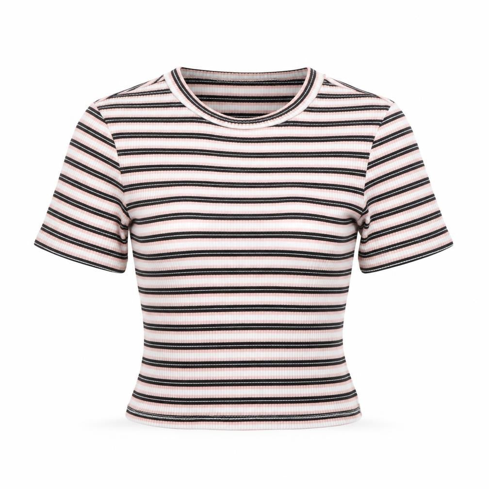 Preworn Womens Pink Striped  Cropped T-Shirt Size S