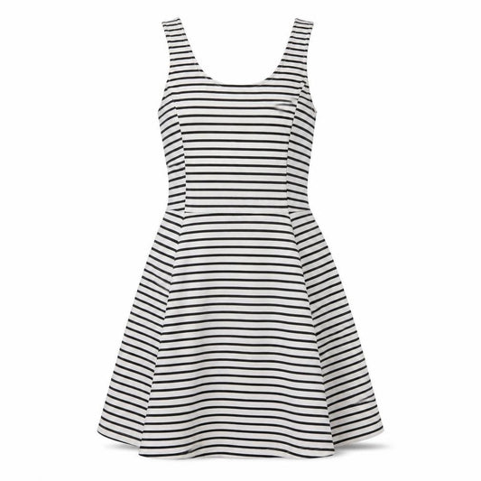 Front view of women’s black striped shirt dress, size UK 8