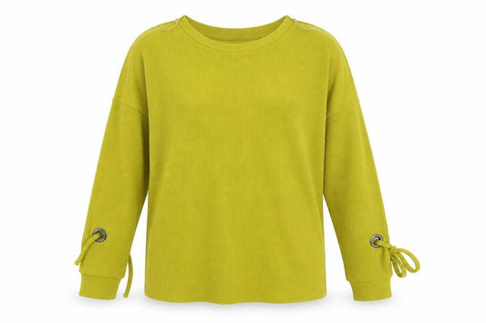 Front view of Papaya women’s yellow pullover sweatshirt, size UK 12