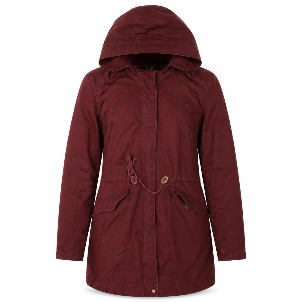 Front view of H&M women’s purple jacket coat, size UK 8