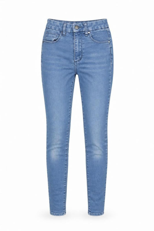 Front view of ASOS women’s blue denim skinny jeans, size UK 26, in, 30-inch leg