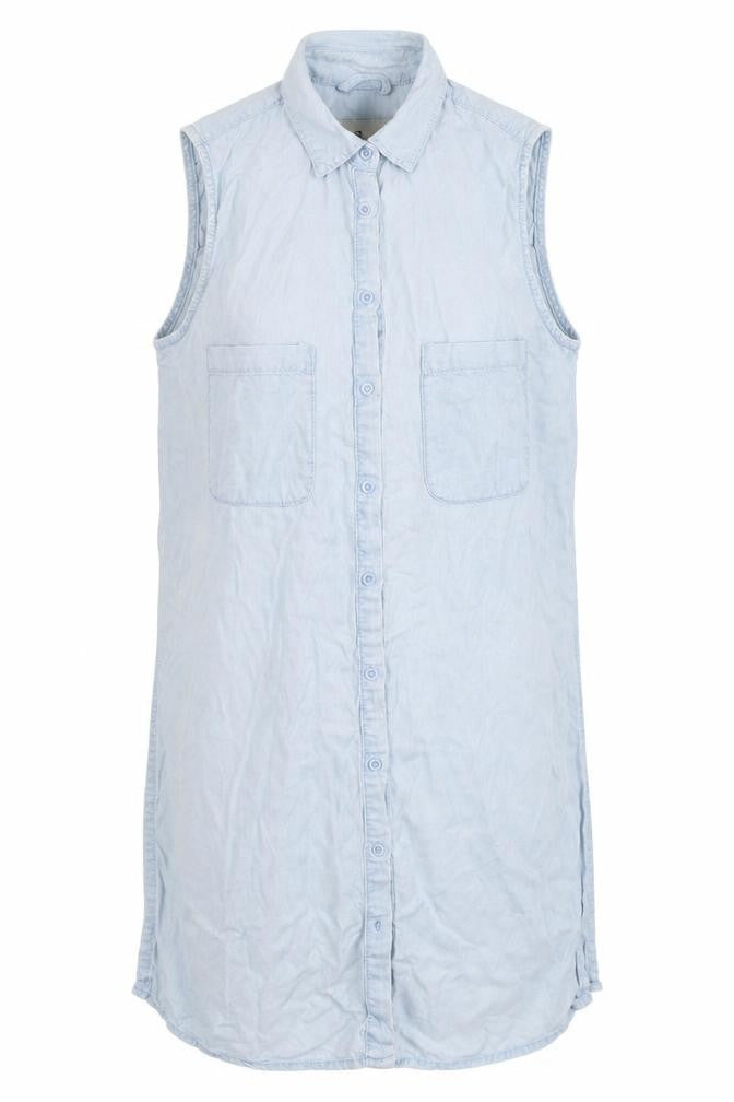 Front view of Denim Co women’s blue basic button-up, size UK 10