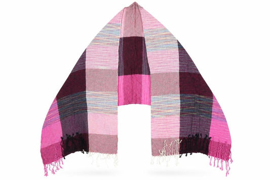 Front view of Preworn women’s pink check shawl/wrap