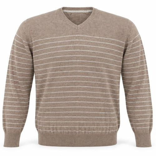 Easy Mens Brown Striped Knit Pullover Jumper Size L