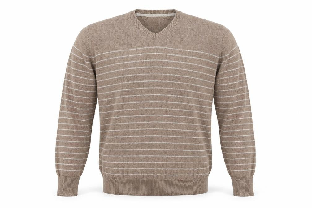 Easy Mens Brown Striped Knit Pullover Jumper Size L