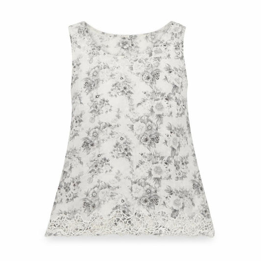 Front view of Dorothy Perkins women’s white floral camisole tank, size UK 10