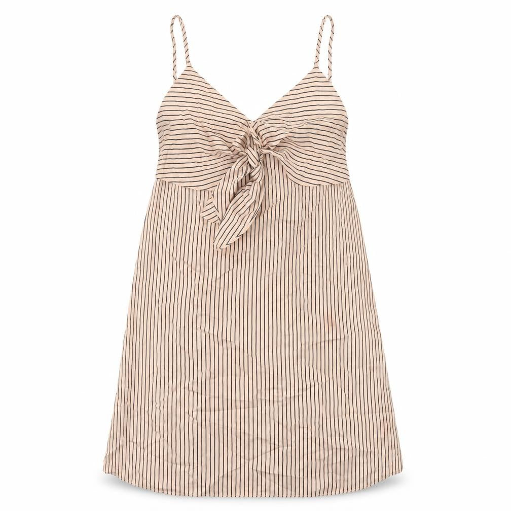 Front view of Marks & Spencer women’s pink striped shift, size UK 8