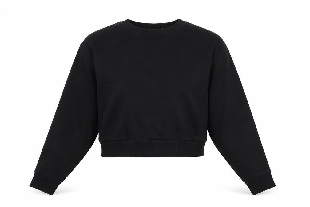 Front view of H&M women’s black pullover sweatshirt, size M