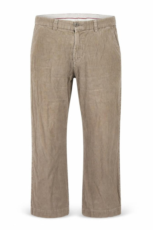 Front view of Preworn men’s beige trousers, size S, 30-inch leg