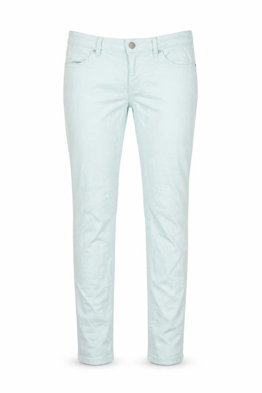 Front view of Zara women’s green skinny jeans, size M, 28-inch leg