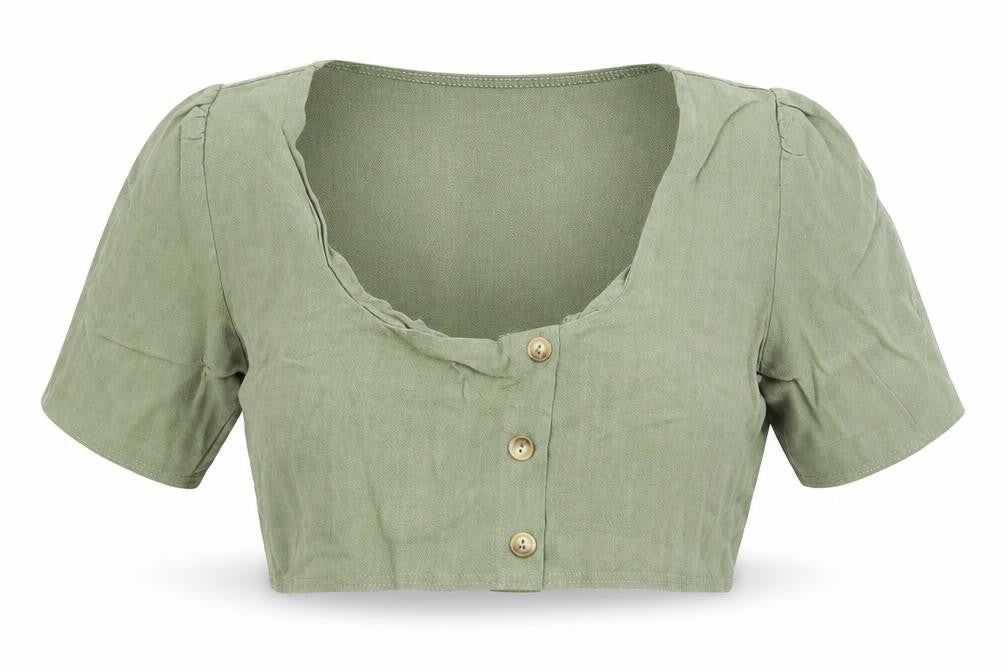Front view of PRETTYLITTLETHING women’s green cropped blouse, size UK 12