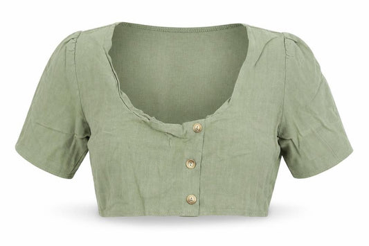 Front view of PRETTYLITTLETHING women’s green cropped blouse, size UK 12