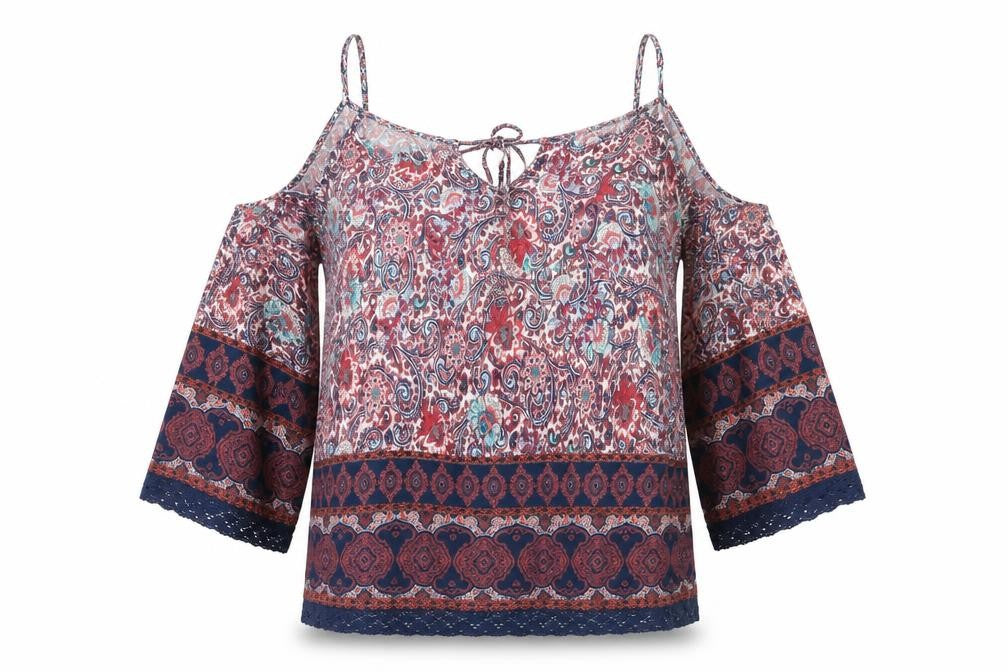 Bershka Womens Black Geometric  Tunic Blouse Size M  - Cold shoulder