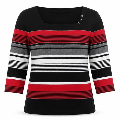 Bm Casual Womens Black Striped  Basic T-Shirt Size M