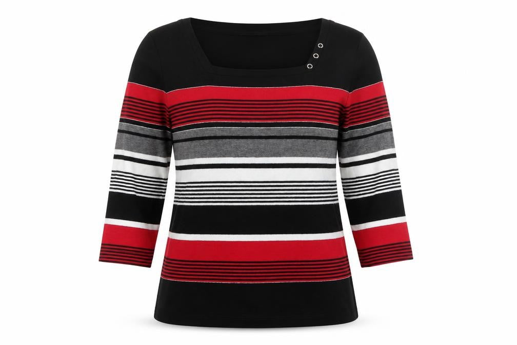 Bm Casual Womens Black Striped  Basic T-Shirt Size M