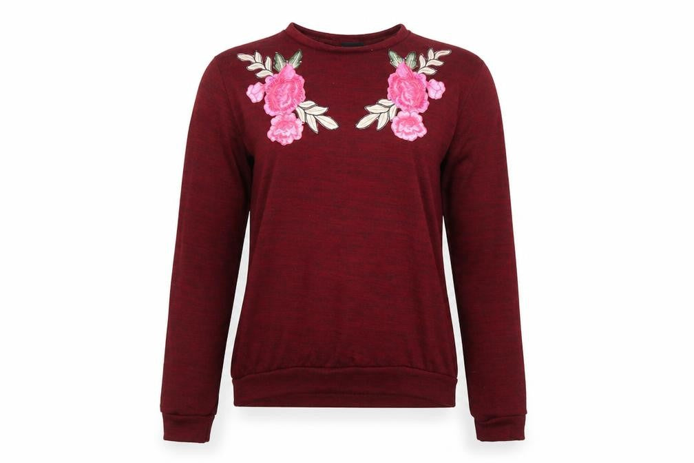 B you Womens Red   Pullover Jumper Size 12  - Floral embroidery