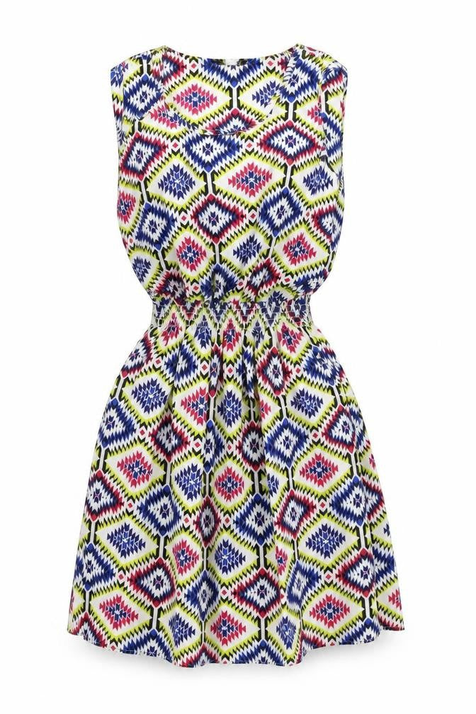 Drunken Tango Womens Multicoloured Geometric  Skater Dress  Size L
