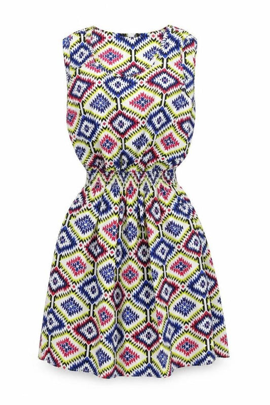 Front view of Drunken Tango women’s multicoloured geometric skater dress, size L