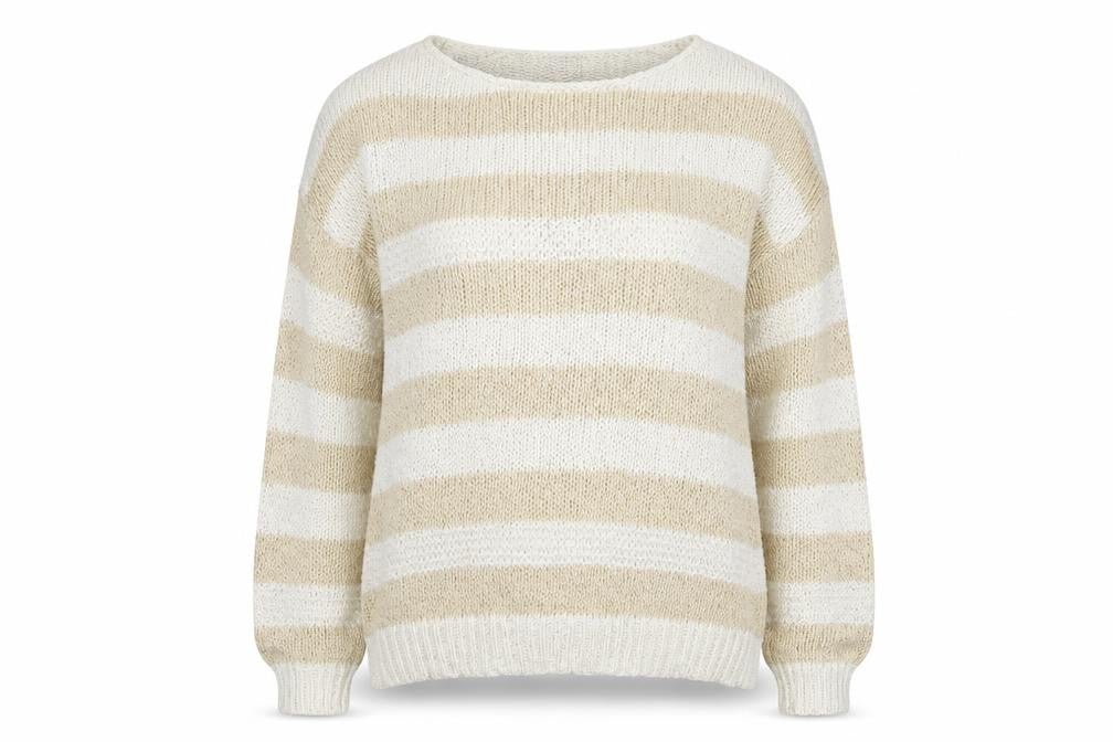 Front view of Primark women’s beige striped jumper, size M