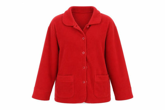Front view of damary women’s red jacket, size UK 12