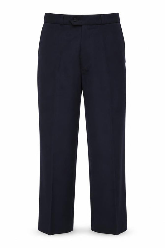 Front view of Debenhams men’s blue trousers, size 30, 31-inch leg