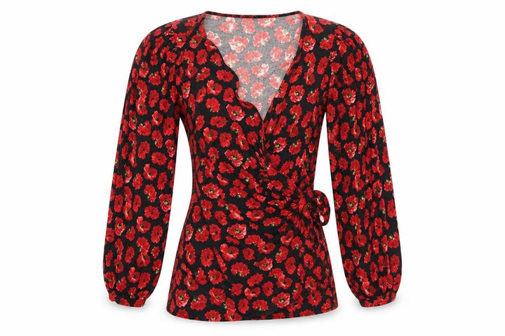 Pull&Bear Womens Black Floral Basic Blouse Size S