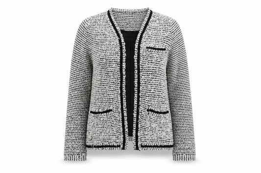 Front view of Papaya women’s grey striped jacket blazer, size UK 8
