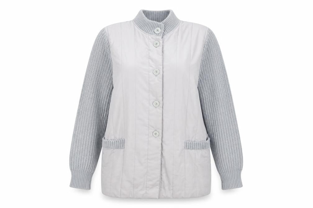 St Michaels  Womens Grey Striped Knit Cardigan Jumper Size 14