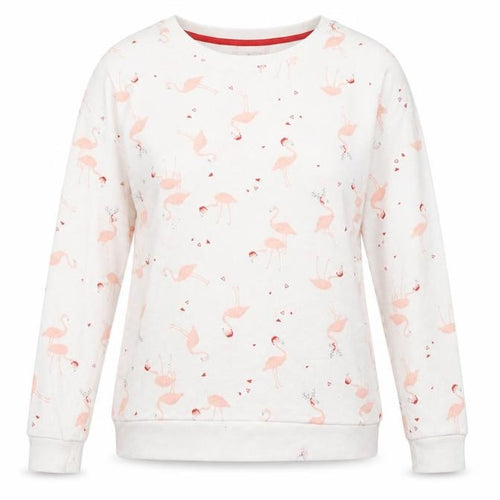 Matalan Womens White Animal Print  Pullover Sweatshirt Size L  - Flamingos