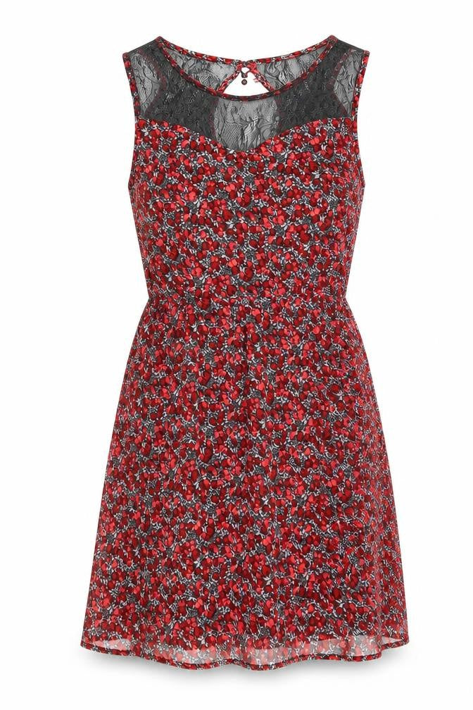 Only Womens Red Floral  Fit & Flare  Size 6