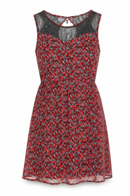 Front view of Only women’s red floral fit & flare, size UK 6