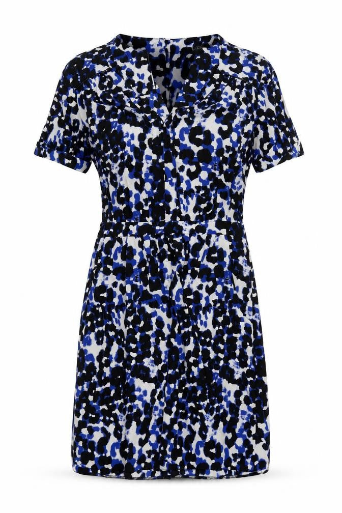 Front view of Luxe women’s black animal print fit & flare, size UK 10