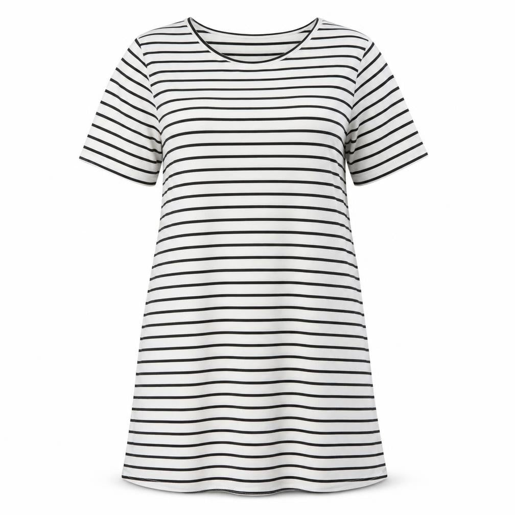 Front view of SHEIN women’s silver striped t-shirt dress, size S