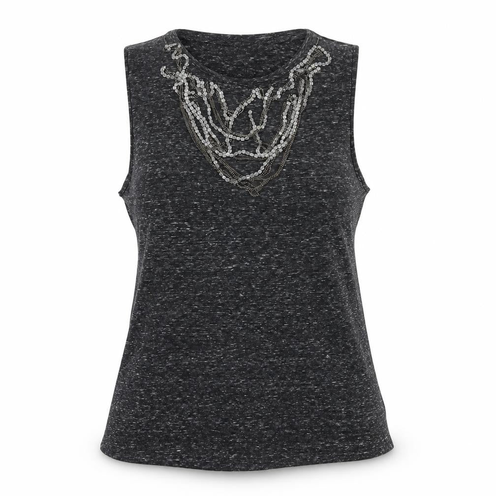 Topshop Womens Grey  Jersey Basic T-Shirt Size 10  - Embelished Neckline