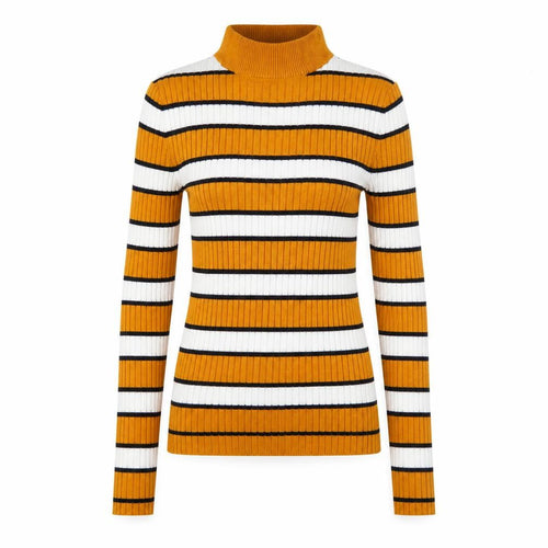 Bershka Womens Orange Striped Jersey Basic T-Shirt Size XS