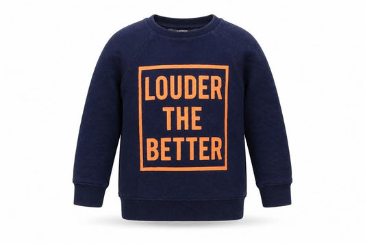 Front view of George boys’ blue jersey pullover sweatshirt, size 2-3, years - louder the better