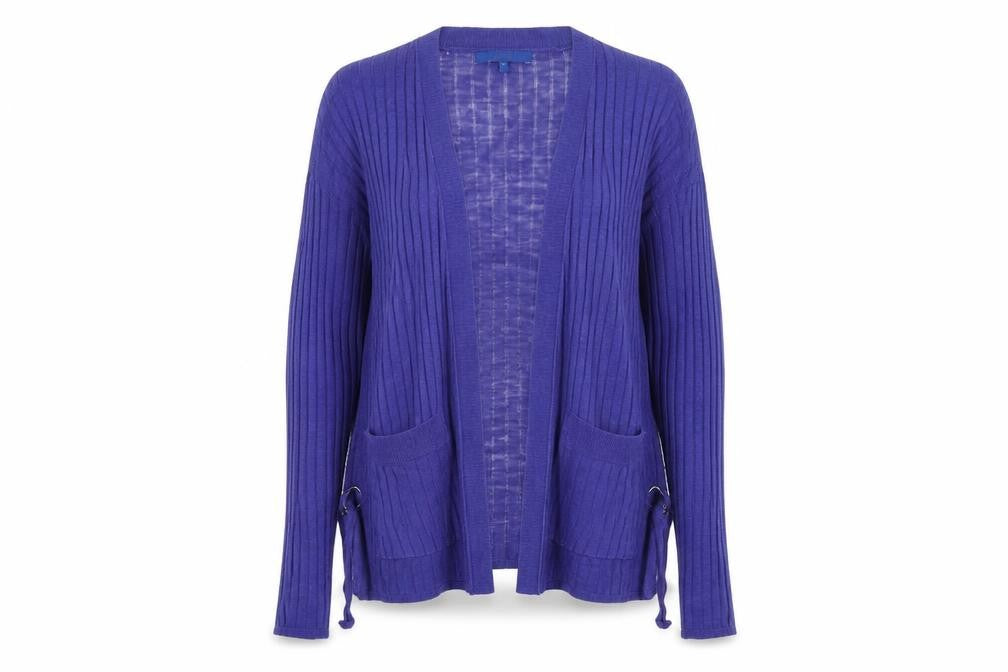 Front view of Next women’s blue cardigan jumper, size M