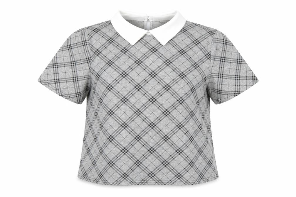 cameo rose Womens Grey Check  Basic T-Shirt Size 8