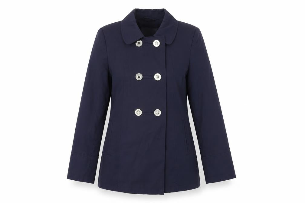 Front view of BHS women’s blue overcoat coat, size UK 10