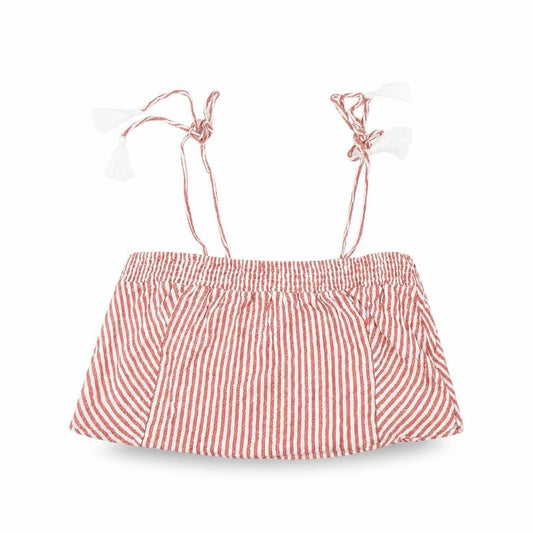 Front view of Marks & Spencer women’s red striped cropped tank, size UK 12