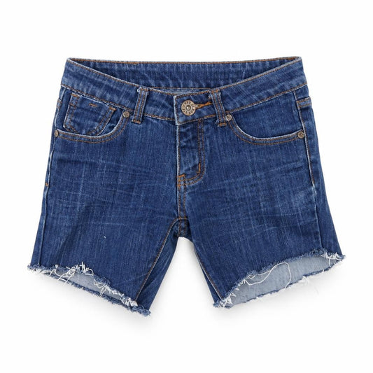 Front view of Miss Anna women’s blue cut-off shorts, size UK 8
