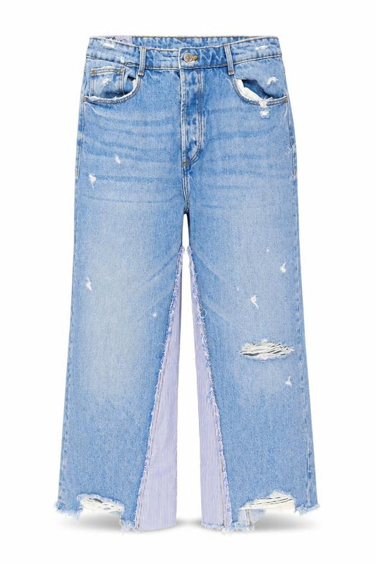 Front view of TRF women’s blue straight jeans, size UK 10, 22-inch leg